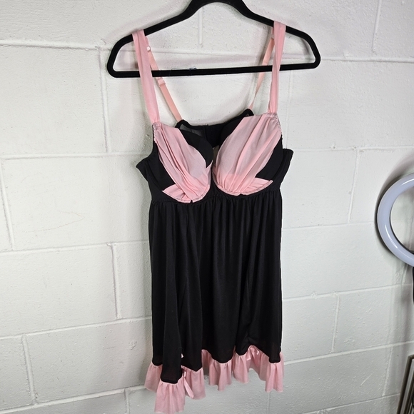 Cacique pink black ruffle coquette babydoll lingerie chemise - Picture 9 of 9